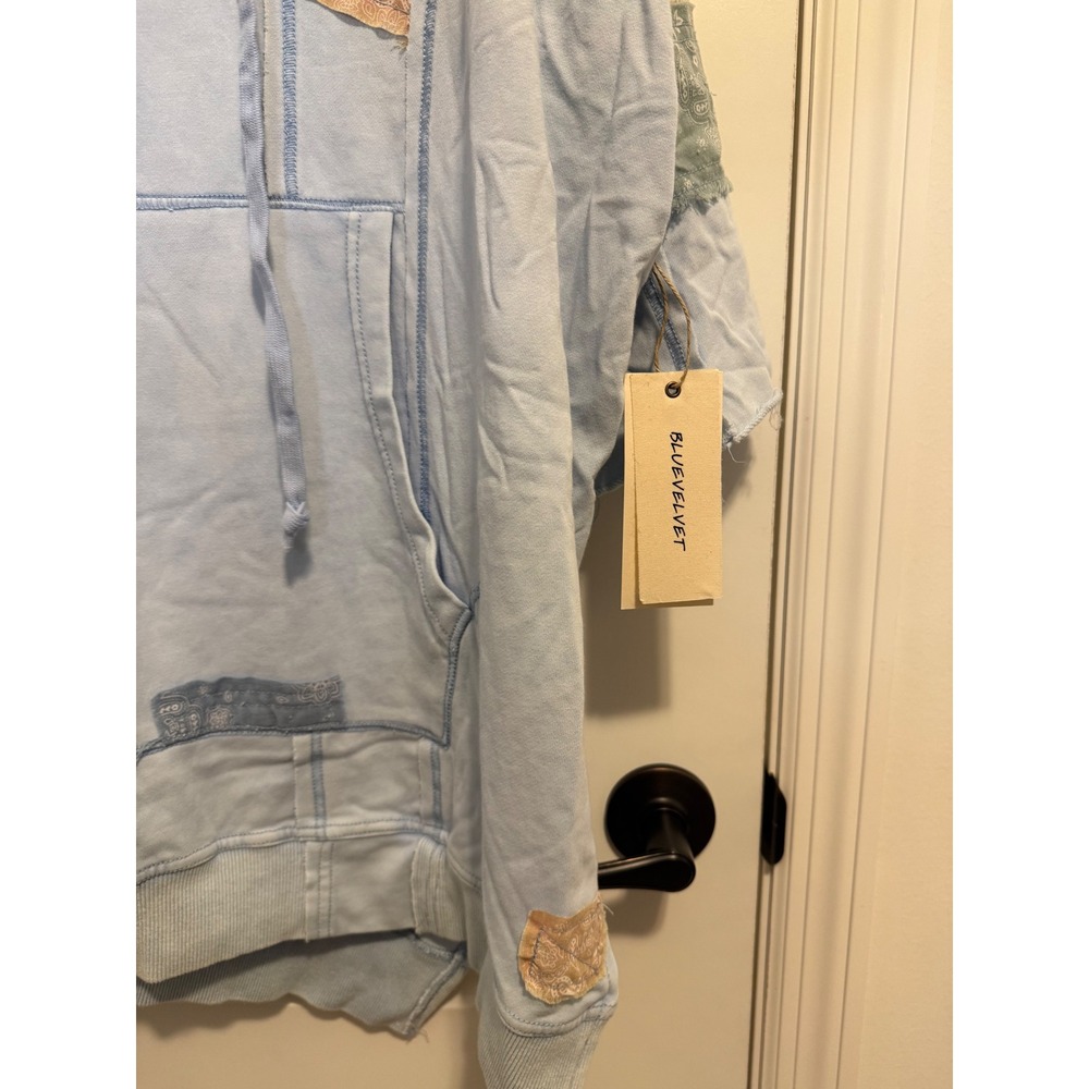 Blue Velvet Hoodie Women S/M Blue NWT Patchwork Bandana Boho Oversized 9253BT - Picture 3 of 11